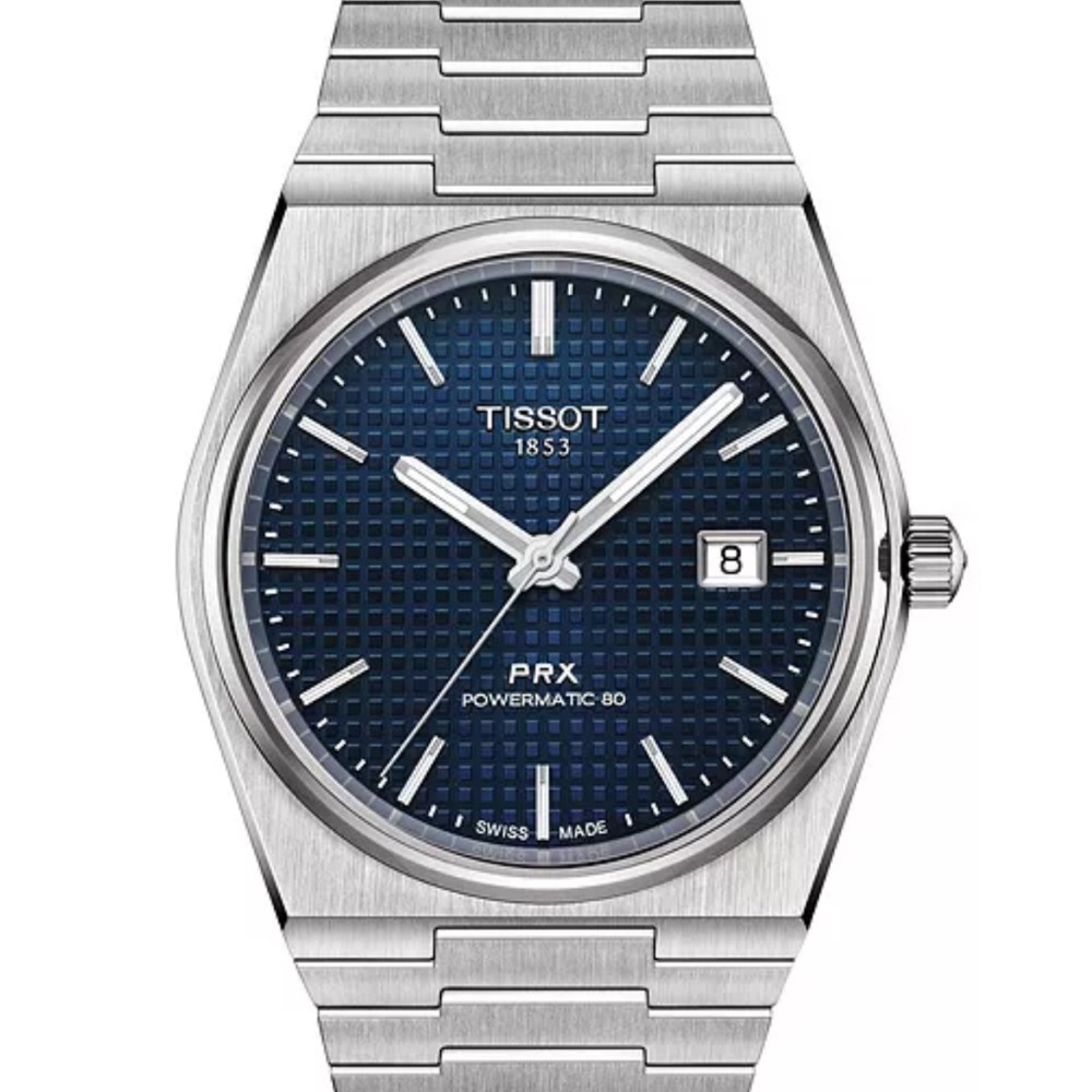 Tissot Men's Luxury Swiss Blue Waffle Dial Automatic PRX Powermatic Watch - Picture 9 of 9